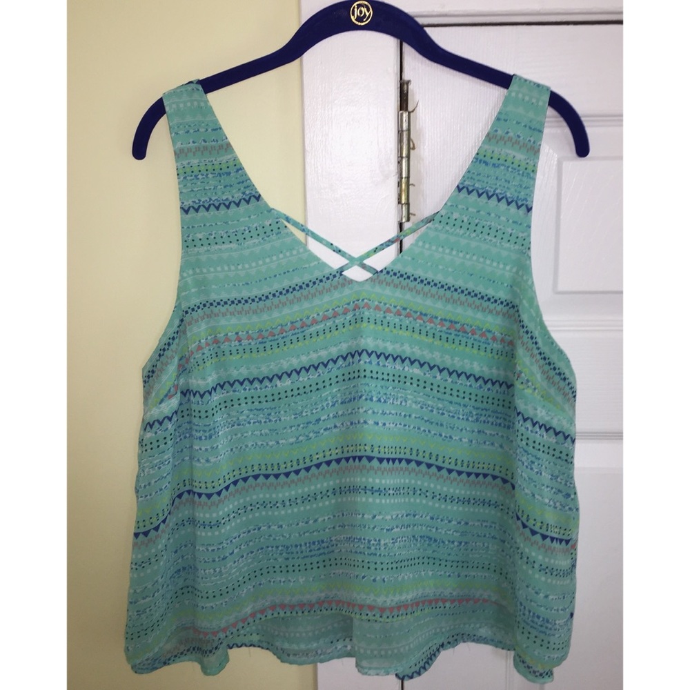 Seafoam Geometric Patterned Strappy Back Top Sz XL